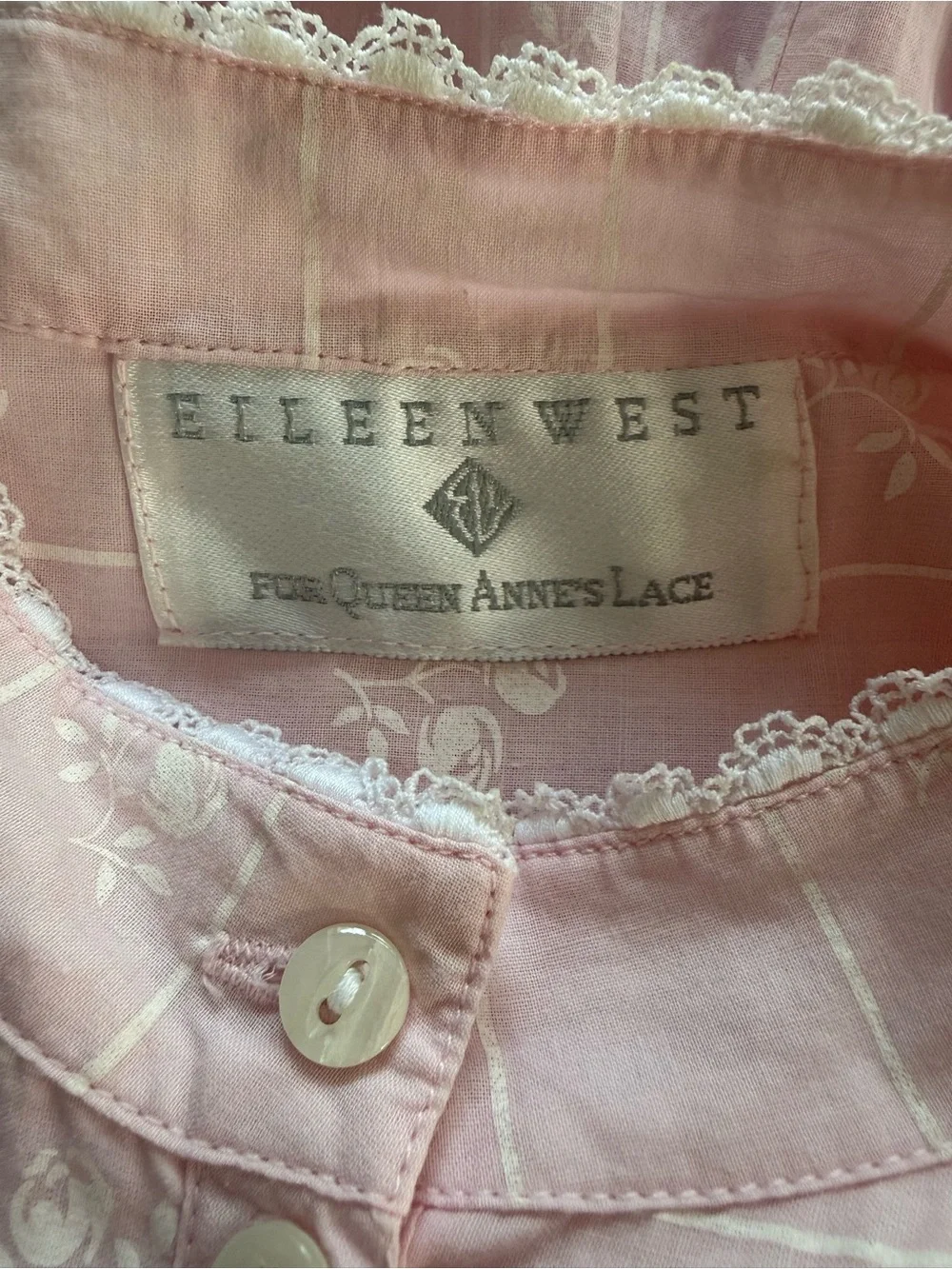 Eileen West Queen Anne’s Lace Pink Floral Cotton Nightgown CottageCore S/M - Picture 10 of 10